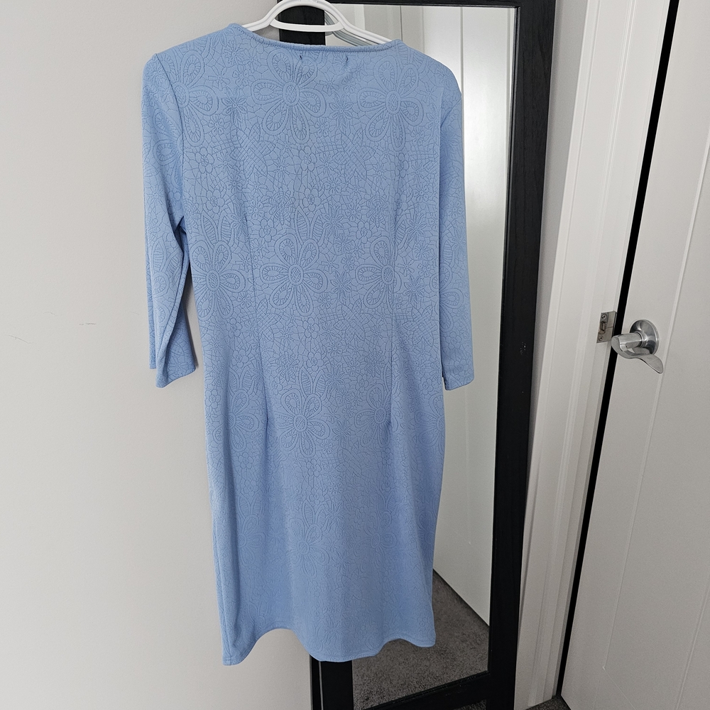 Chic Light Blue Floral Long Sleeve Dress